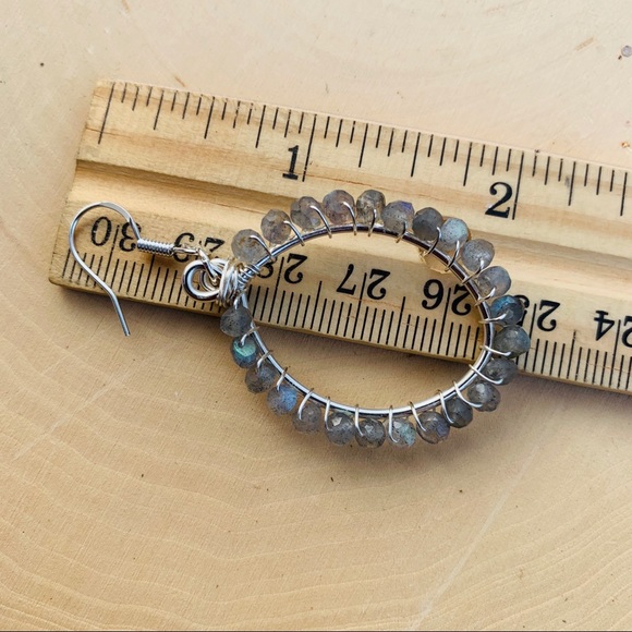 Labradorite Flash Gemstone Sterling Hoop Earrings - Picture 4 of 7